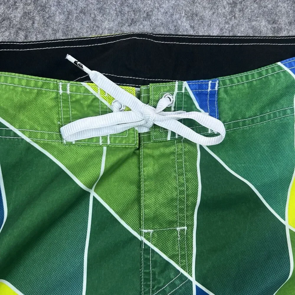 Quiksilver Men's Board Shorts White Green Drawstring Stretch Swim Trunks Size 40